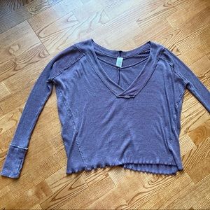 Free people relaxed deep V thermal sweater/long sleeve shirt